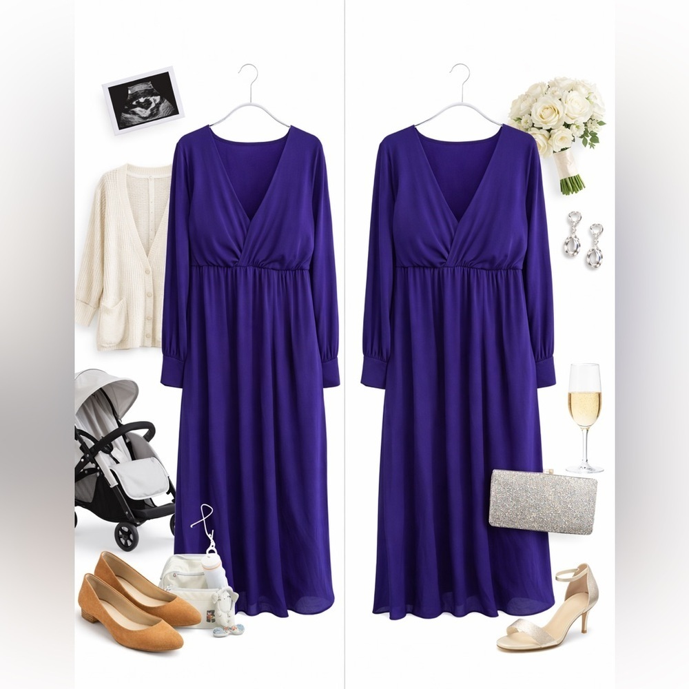 Eloquii Purple Long Sleeve Empire Waist Maxi Dress Size 20 elegant date NWT - Picture 4 of 13